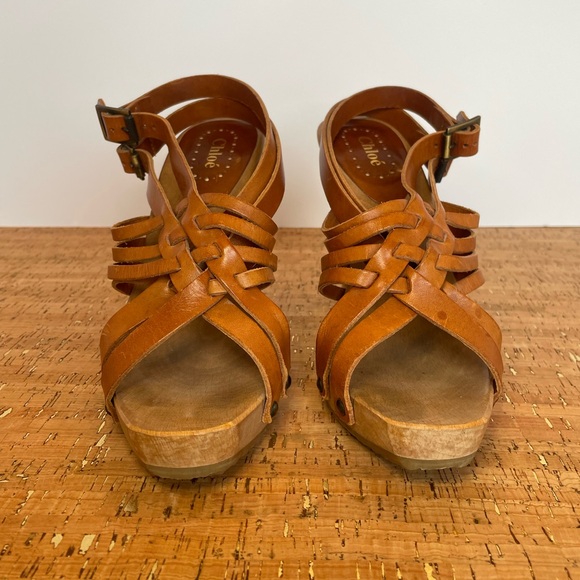 Chloe Brown Leather and Wood Heels 39 - Picture 4 of 13